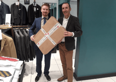 Taking receipt of my new pair of mannequin arms. Thanks to Sean Robinson of Hawes & Curtis.